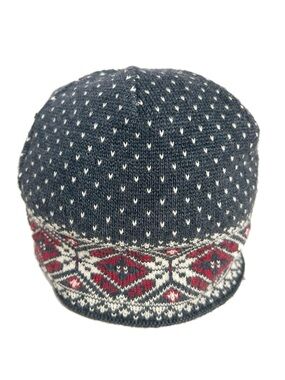 BULA Youth Wool Knit Beanie Black Red Cream Nordic Fair Isle Fleece Earband